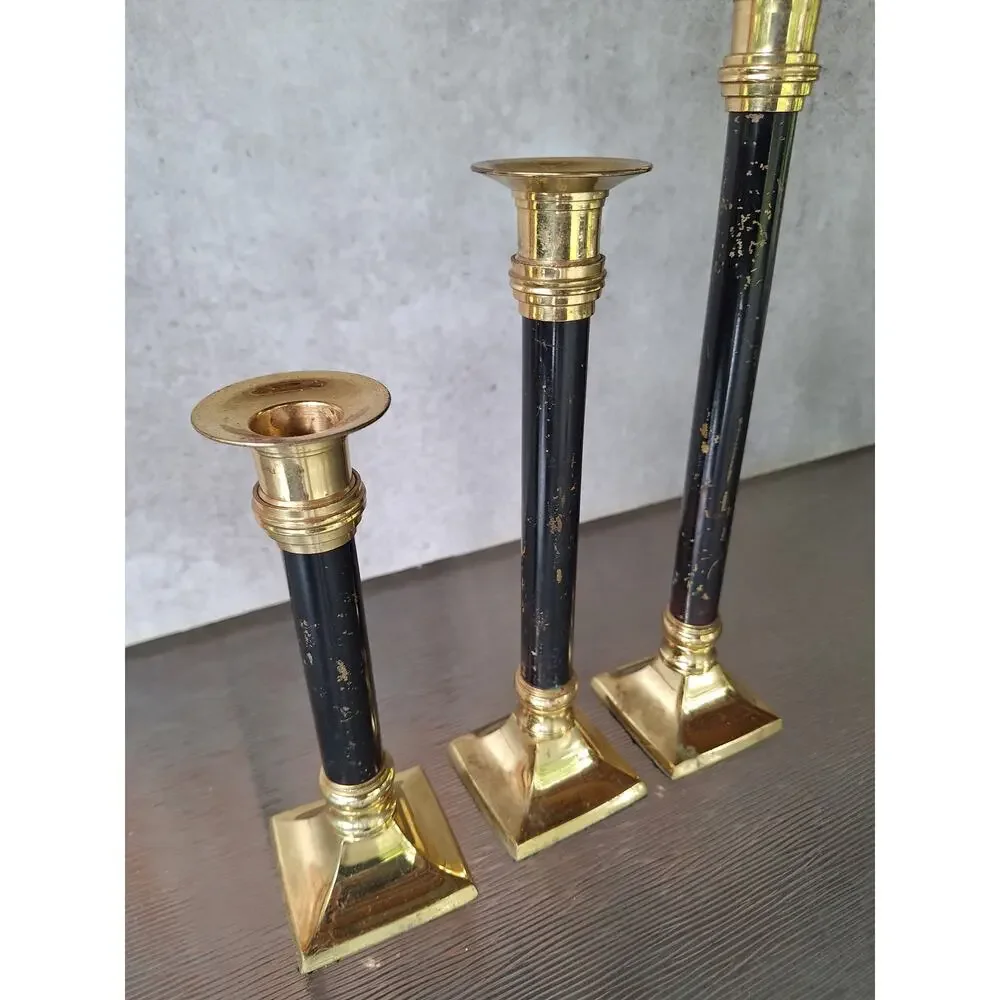 Vintage MCM brass Candlestick Holders set rustic farmhouse Shabby Chic painted